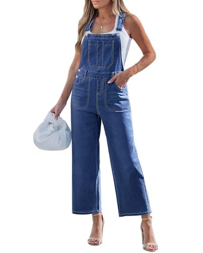 luvamia Wide Leg Overalls for Women Denim Loose Fit Baggy Bib Adjustable Cropped Casual Stretchy Jean Jumpsuit Overall Darkness Blue Size XX-Large Fits US 20-22 - Image 1