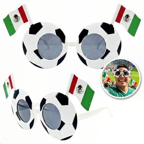 Soccer Sunglasses Soccer Party Favors,Sports Theme Party Decorations,Birthday,2026 International Sports Game Photo Booth Props Novelty Sunglasses with Mexico Flag, Funny Sports Fan Eyewear, 2 Pack - Image 1