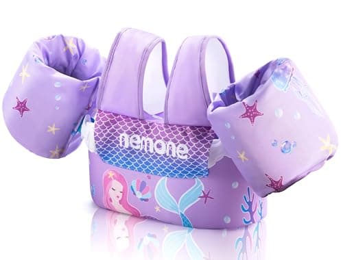NEMONE Toddler Swim Vest for 22-70 lbs Kids Floaties Swim Jacket with Arm Water Wings for Girls Boys 2 3 4 5 6 10 Years Old Sea Beach Pool (Purple Mermaid) - Image 1