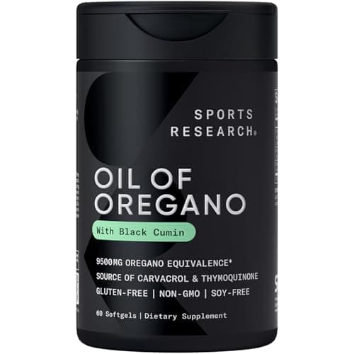 Sports Research® Oil of Oregano 9500mg w/Black Seed Oil & Coconut MCT Oil - Antioxidant Combination Supplement Rich in Thymoquinone & Carvacrol - Gluten Free · Non-GMO - 60 Softgels - Image 1