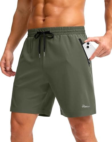 Pudolla Running Shorts for Men 7" Gym Shorts with Zipper Pockets Lightweight Quick Dry Running Shorts(Grey Sage XXXL) - Image 1