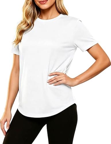 LETSEE Women’s Workout Top Short Sleeve Athletic T-Shirt Lightweight Breathable Yoga Gym Tee Loose Fit Summer Activewear White - Image 1