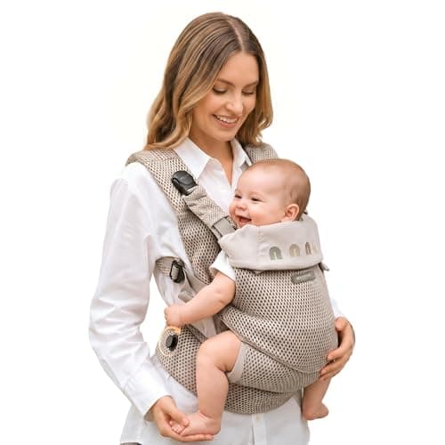 BEIESTATE Baby Carrier Newborn to Toddler, Adjustable Infant Carrier with One-Hand Waist Knob, Breathable Mesh, Magnetic Buckle, Ergonomic Lumbar Support, Lightweight 7-33 lbs (Khaki) - Image 1