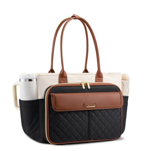 LOVEVOOK Teacher Tote Bag for Women Work, 15.6 Inch Laptop Bag with Large Cup Holder, Quilted Nurse Bag Briefcase with Accordion File Pocket, Computer Handbag for Bussiness Travel, Office, College - Image 1