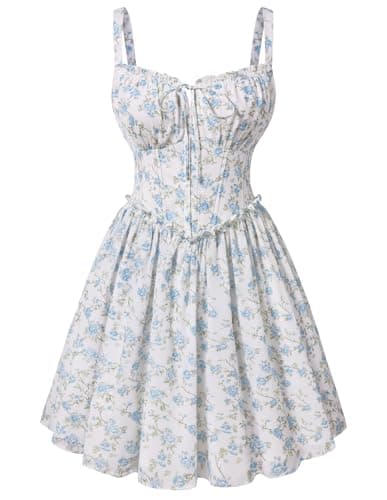 Scarlet Darkness Floral Corset Dress for Women 2026 Summer Sundress Lace Up Mini Milkmaid Dresses with Pockets - Image 1