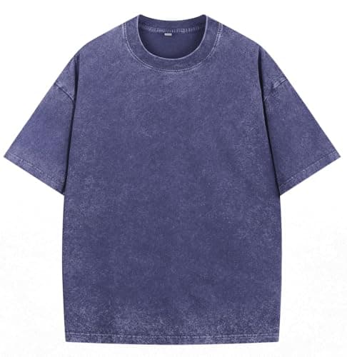 NITAGUT Men's Oversized Cotton T-Shirts Vintage Unisex Short Sleeves Loose Streetwear Casual Wash Solid Basic Tops Tee, Blue, Small - Image 1