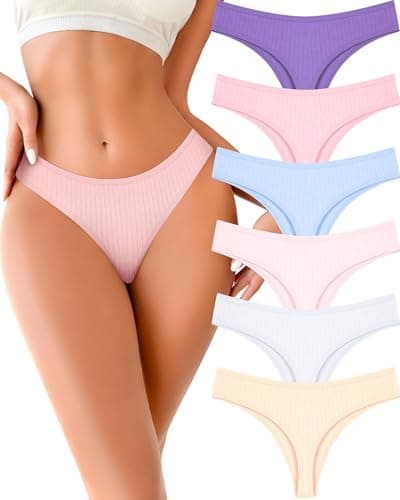 FINETOO Cotton Underwear for Women Soft Low Rise Sexy Thong Ladies Panties Womens Underwear 6 Pack XS-XXXL - Image 1