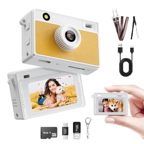 HOTU Mini Keychain Camera, 2K 20 MP Mini Digital Camera with 16G Card for Travel and Vlog, Long Battery Life, Photo Video Camera Compact and Portable for Kids, Teens, Yellow - Image 1