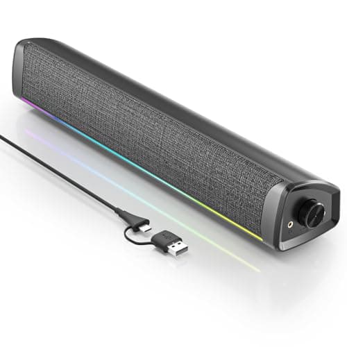 HEGMUXCO Computer Speakers for Desktop PC, 4-Driver Gaming Soundbar with 12 RGB Light Mode, USB/USB-C Powered PC Speakers with Mic&Headphone Jack for Monitor, Laptop, Plug and Play Sound bar, Black - Image 1