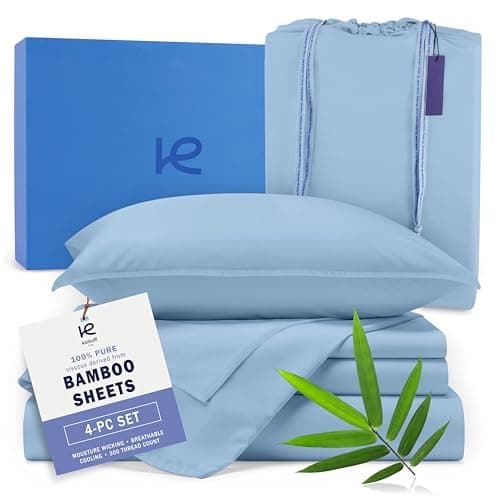 Kickoff Viscose Bamboo Sheets Queen Size 4-pc 100% Organic Bamboo Viscose Bed Cooling Sheets Queen Size Set Cool Bedding for hot Sleepers Sheet Set - Gift Ready Packaging (Light Blue, Q) - Image 1