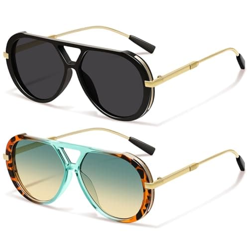 YMRFW Retro Gold Aviator Sunglasses for Women Men Large Frame 70s Trendy Vintage Style UV Protection Sun Glasses - Image 1