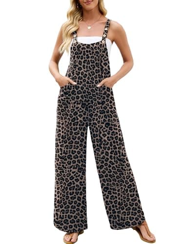 Heymoments Overalls Jumpsuits Rompers for Women Black Leopard X-Large Casual Maternity SummerComfy Ladies Loose Fit Dressy Wide Leg One Piece Sleeveless Grils Long Bib Baggy Pants with Pockets - Image 1