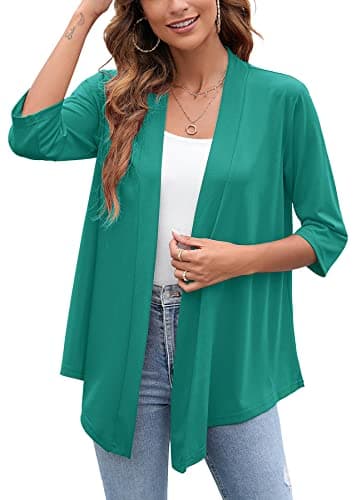 Heymoments Cardigan for Women Turquoise XX-Large Draped Open-Front 3/4 Sleeve Lightweight Casual Soft Drape Summer Fall Kimonos Cardigans - Image 1