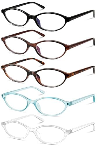 YMRFW 5 Pack Oval Reading Glasses All Day for Women,Computer Readers with Blue Light Protection - Image 1