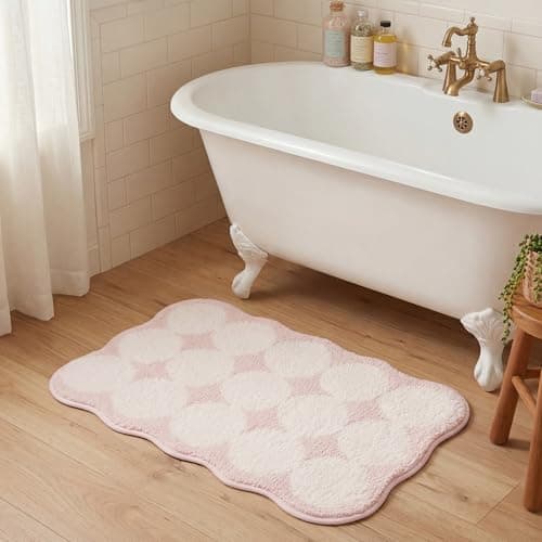 GRANNY SAYS Cute Waved Bathroom Rugs 16" x 24",Non-Slip Pink Scalloped Bath Mats for Bathroom, Plush Shag Absorbent Microfiber Ultra Soft Bath Mat, Washable Rug for Tub, Shower, Bedroom - Image 1