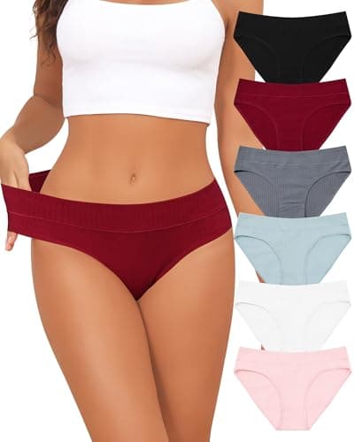 Oegho Womens Underwear Cotton Bikini Panties Soft Hipster Panty Ladies Stretch Briefs 6 Pack - Image 1
