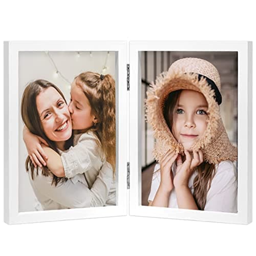 ORIVAN 4x6 Double Picture Frames Hinged Folding Photo Frames Vertical Stand Frames (White) - Image 1