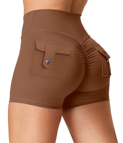 YOAKUKA Women Workout Shorts Scrunch with Pockets Butt Lifting Gym Yoga Workout Biker Cargo Shorts - Image 1