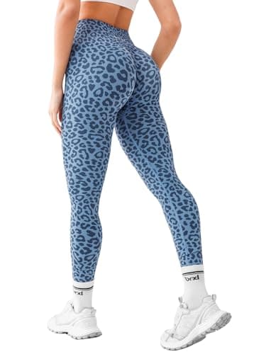 BRXL Workout Leggings for Women Butt Lifting Tummy Control High Waist Seamless No Front Seam Gym Yoga Running Leggings Leopard Blue XL - Image 1