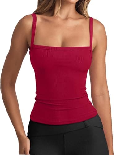 REORIA Women's Square Neck Tank Top Sleeveless Ribbed Basic Crop Tops Going Out Outfits Red X-Small - Image 1