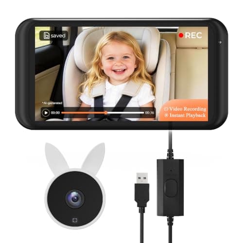 Babyvue Baby Car Camera with Video Recording & Playback, HD 1080P Rear Facing Baby Car Monitor, 4.5" Display with Auto Night Vision, USB Plug & Play Car Seat Camera for Infants, BV2MAX White - Image 1