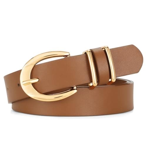 SUOSDEY Women Leather Belts for Jeans Pants Dresses Skinny Leather Belts with Gold Buckle - Image 1