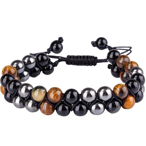 PAKUNDAS Triple Protection Bracelet - Men & Women's Crystal Bracelet with Tiger Eye, Hematite, and Black Obsidian - 8mm Natural Stone Beads Bring Good Luck, Prosperity, Happiness - Image 1