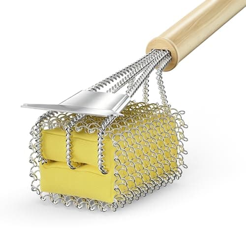 Bristle-Free Grill Brush with Scraper - Safe Steam Clean BBQ Brush with 18" Heat-Resistant Handle, 304 Stainless Locked-Core Mesh Head & HD Scraper | No Loose Wires Design | Grill Grate Cleaner Tool - Image 1
