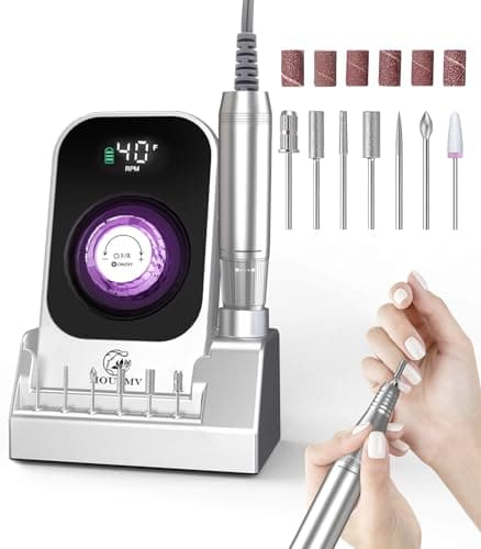 Portable Electric Nail Drill Machine: 40000RPM Professional E-File, Rechargeable Cordless with Bits & Base for Acrylic Remove Gel Polish Manicure Salon Home, Silver - Image 1