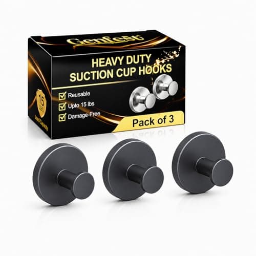 Genfest Suction Cup Hooks, Shower Hooks No Drill, Heavy Duty Wall Hooks for Hanging 15lbs, Reusable Waterproof Towel Hooks for Bathrooms Kitchen Glass Door Tile, Stainless Steel Hook Holder 3 Pack - Image 1