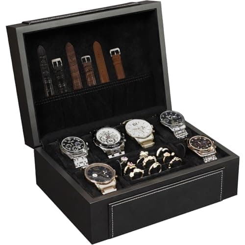 KAMIER Watch Box for Men, 6-Slot High End Wooden Watch Case with Jewelry Organizer, Watch Box Holder Organizer for Men Women, Watch Storage Box with Soft Velvet Pillows, Ideal for Gift - Image 1