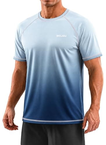 WELIGU Men's Rashguard UPF 50+ Short Sleeve Sun Protection Shirt Blue X-Large - Image 1