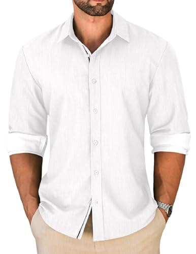 LETSEE Men's Button Down Dress Shirt Long Sleeve Untucked Business Casual Shirt Wrinkle Free Stretch Denim Texture - Image 1