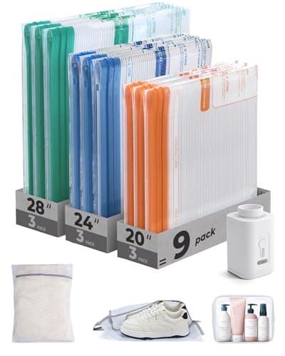 BAGSMART Vacuum Bags for Travel with Rechargeable Air Pump, Portable Space Saver Bags for Travel & Home, Vacuum Compression Seal Bag for Clothing, Blanket, 12 Pack Multicolor - Image 1