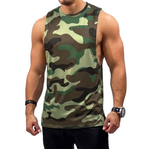 Crastimo Men's Tank Top Mesh Sleeveless Crew Neck High Waist Moisture Wicking Ultra Soft Loose Fit Casual Holiday Leisure Gym Muscle Shirts Green - Image 1