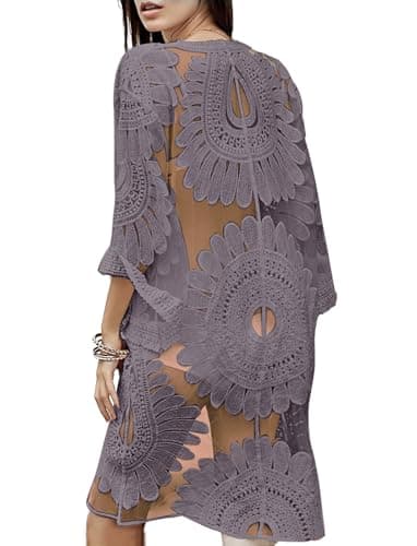 shermie Women's Summer Lightweight Kimono Cardigan Casual Floral Swimsuit Cover Up Purple - Image 1