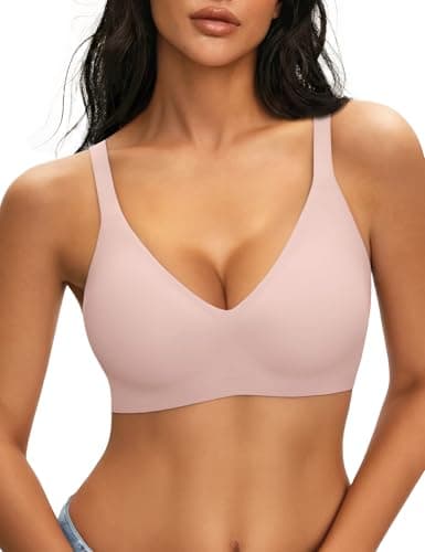 NIASOUL Women's Wireless Push Up Bra Seamless Deep V Bralette No Underwire Comfortable Supportive Bra Pink - Image 1