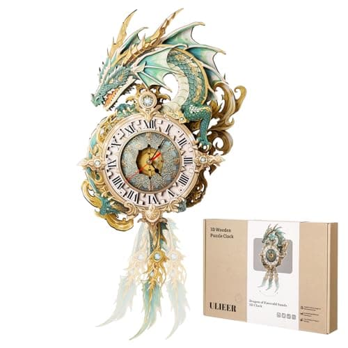 Ulieer 3D Puzzles for Adults Dragon Clock Crafts for Adults Wooden Puzzles Home Wall Decor Pendulum Clock withRoman Numerals Gift for DIY - Image 1