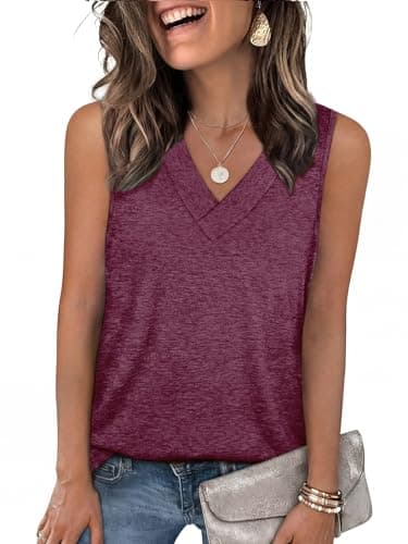 YESTTO Tank Tops for Women Summer V Neck T Shirts Sleeveless Tops Casual Loose Fit Basic Tees Women Blouses 2026 Fashion Fuchsia - Image 1