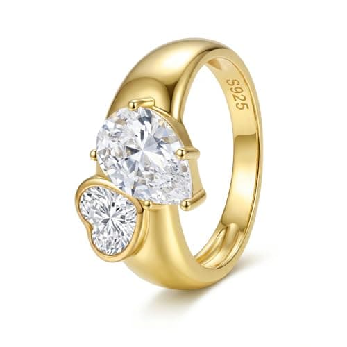 TOPROO 14K Gold Plated Cubic Zircon Rings for Women, 925 Sterling Siver Wedding Rings Size 5-9, Beautiful Jewelry Gift, Stackable Ring Perfect for Everyday Wear - Image 1