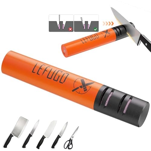 LEFUGO Cordless Electric Knife Sharpener, Portable Rechargeable Electric Knife Sharpener for Home Kitchen, 3-Speed 7000RPM Handheld Tool for Straight Blades (Orange) - Image 1