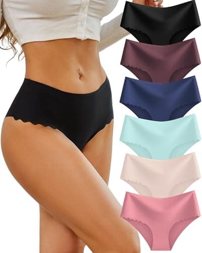 Sth Big High Waisted Seamless Underwear for Women No Show Panties Cheeky Scalloped Edge Bikini Breathable Briefs 6 Pack, Medium - Image 1