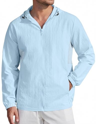 COOFANDY Men's UPF 50+ Sun Protection Jacket Outdoor Hoodie Zip Up Long Sleeve Sun Shirt For Running Travel Light Blue XL - Image 1