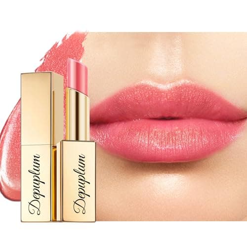 Depuplum Peach Pink Red Shimmer Lipstick for Women Moisture Tinted Lip Balm Nourish Lip Gloss Cruelty Free Glitter Lip Stick (ZG107 Candy -Peach Pink) - Image 1