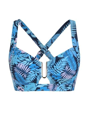 ZAFUL Blue Coconut Push Up Swimsuit Tops U-Wired Cross Back Vintage Bikini Top Retro and Vintage Womens Bathing Suit Tops Only (Blue Coconut S) - Image 1