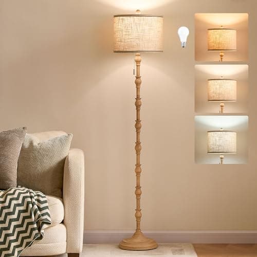 Leasgy 63.5'' Floor Lamps for Living Room, Farmhouse Floor Lamp for Bedroom with 3 Color Temperatures, Vintage Standing Lamps for Living Room, Living Room Light, Chain Switch, Bulb Included, Cream - Image 1