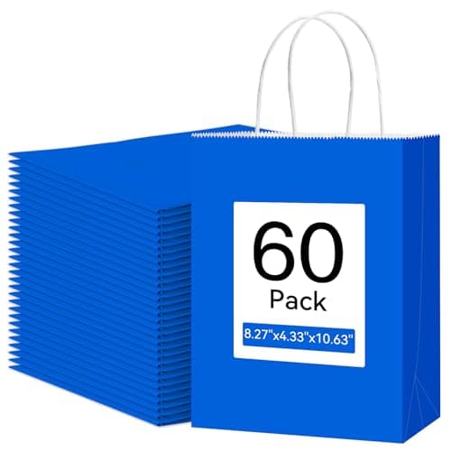Qioxiou 60 Pack Blue Gift Bags 8.27x4.33x10.63 Medium Size Kraft Paper Bags with Handles Bulk for Birthday Wedding Party Favors Grocery Retail Shopping Business Goody Craft Gift Bag Sacks - Image 1