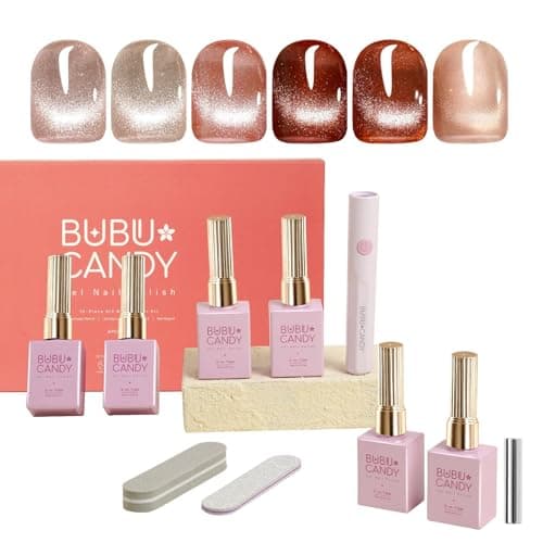 BUBU CANDY 6Pcs One step Cateye Gel Nail Polish Set Valentine's Day gift DIY at home are Gold Brown Yellow For Holiday Party Sparkle Manicure Kit Soak off Uv Nail Art Design Gifts for Women - Image 1