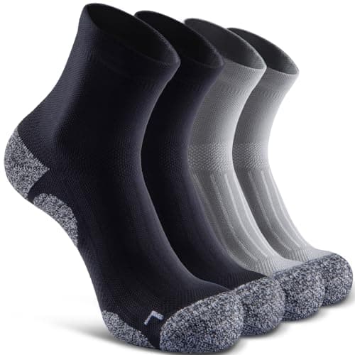 SITOISBE Quarter Compression Socks for Men Women, Cushioned Running Hiking Socks, Medium, Black/Grey (2 Pair of Each Color) - Image 1