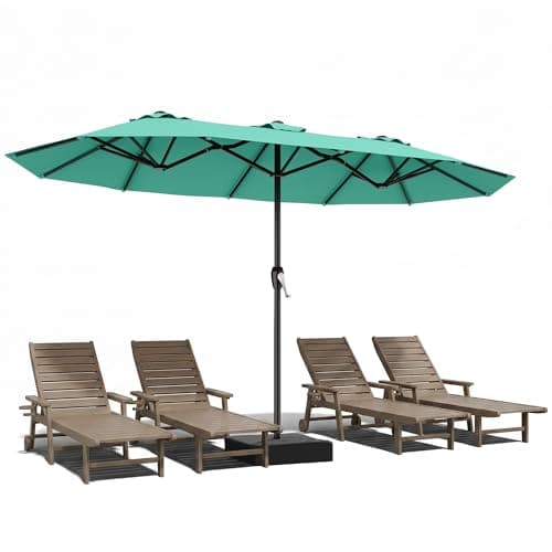 Areshark 15FT x 9FT Large Patio Umbrella with Base Included, Double Sided Outdoor Market Umbrella with Fiberglass Ribs, Rectangular Patio Table Umbrella with Crank Handle for Backyard, Poolside, Lawn, Deck, Peacoke Blue - Image 1